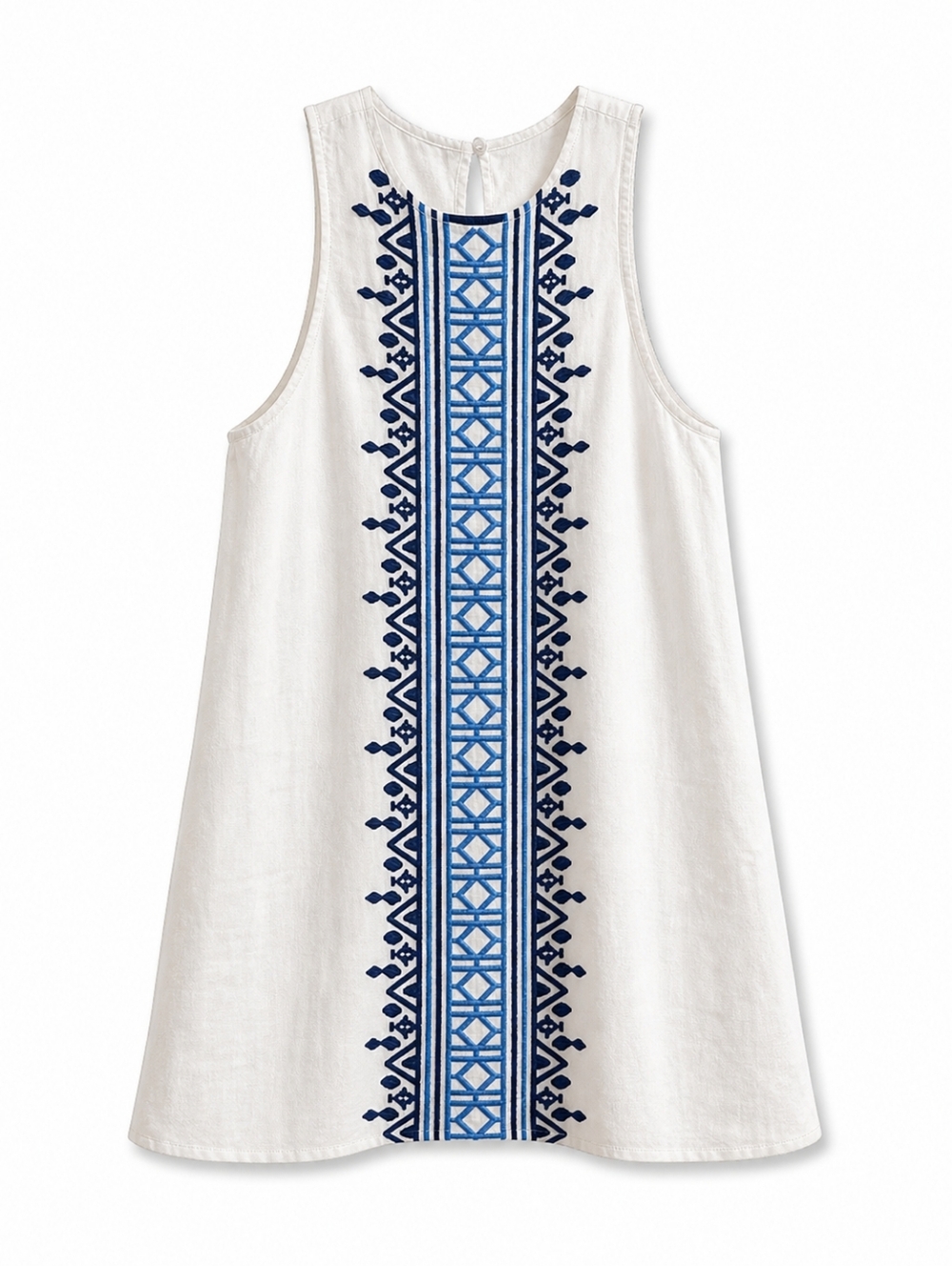 Tommy Bahama White Sleeveless Shift Dress with Blue Embroidered Panel Sz XL - Picture 1 of 10